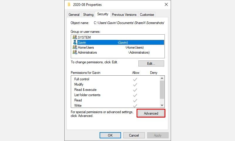 windows properties advanced security - 5 correzioni per l’errore “È necessaria l’autorizzazione per eseguire questa azione”