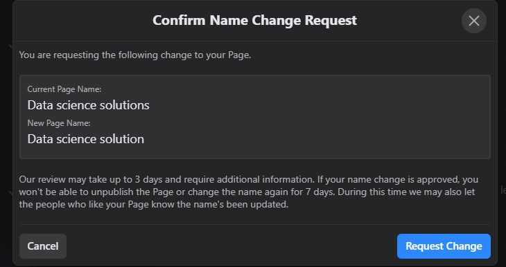Confirming page name change request - Come cambiare il nome della tua pagina Facebook