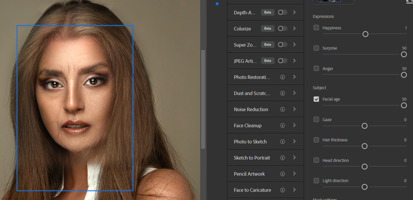 18 Facial Age 50 - Come utilizzare la funzione Ritratto intelligente di Photoshop: una guida per principianti