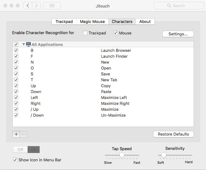 Jitouch 2 for Mac options - 7 app per personalizzare i controlli del tuo Mac