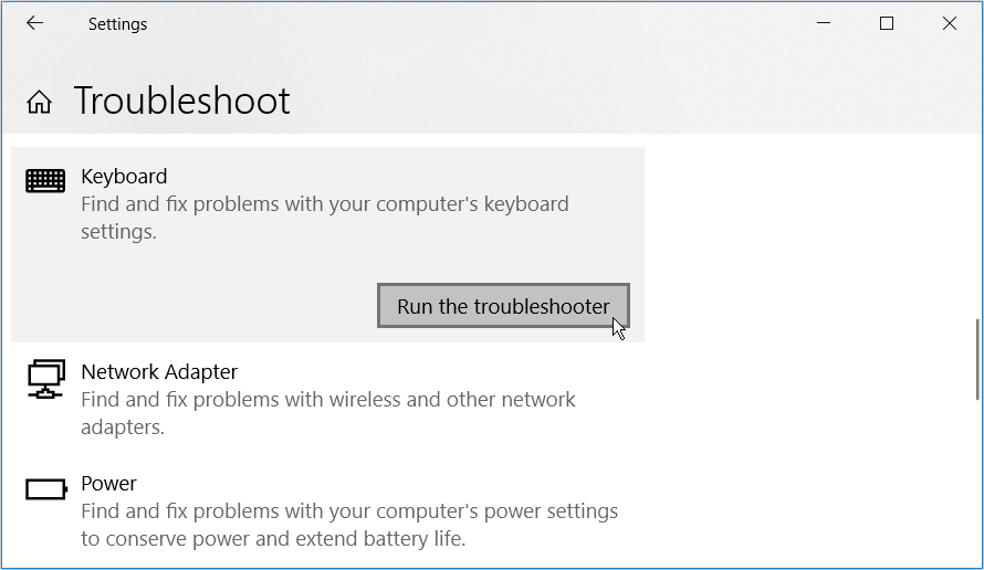Running the Keyboard Troubleshooter